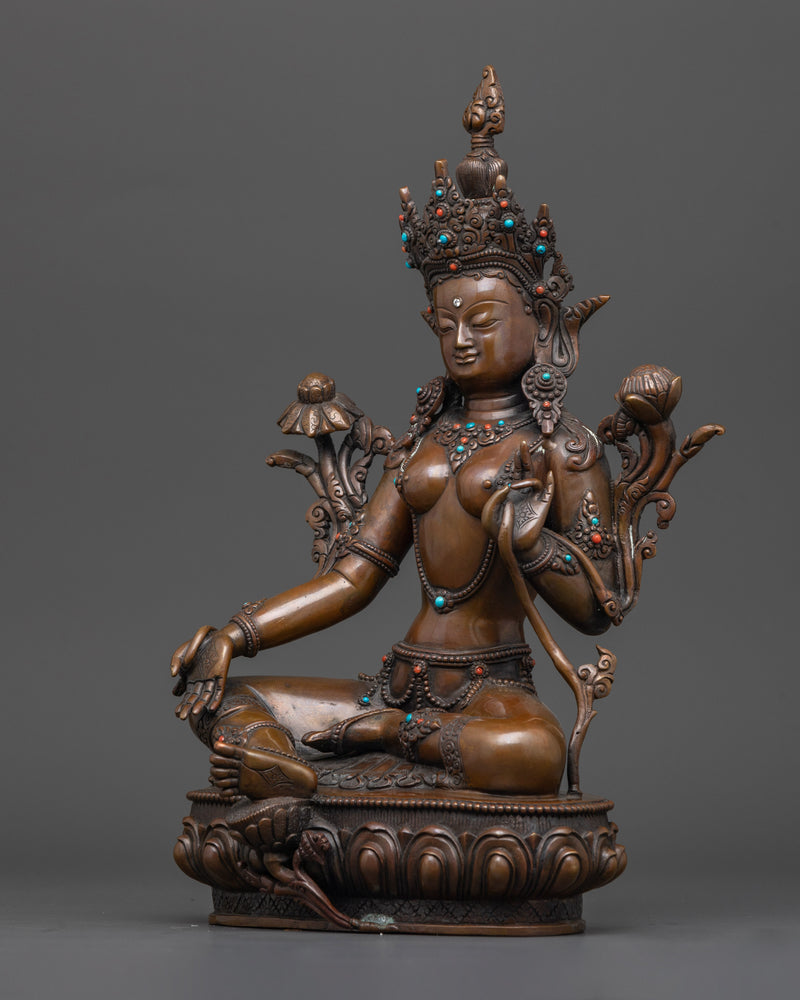 The Swift Liberator Green Tara | Nepalese Chocolate Oxidized Sculpture