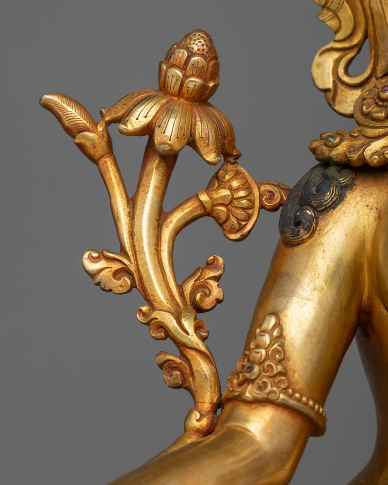 Arya Green Tara Sculpture | A Resplendent Vision in 24K Gold