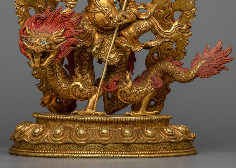 White Dzambhala on Dragon Statue | A Gleaming Symbol of Prosperity