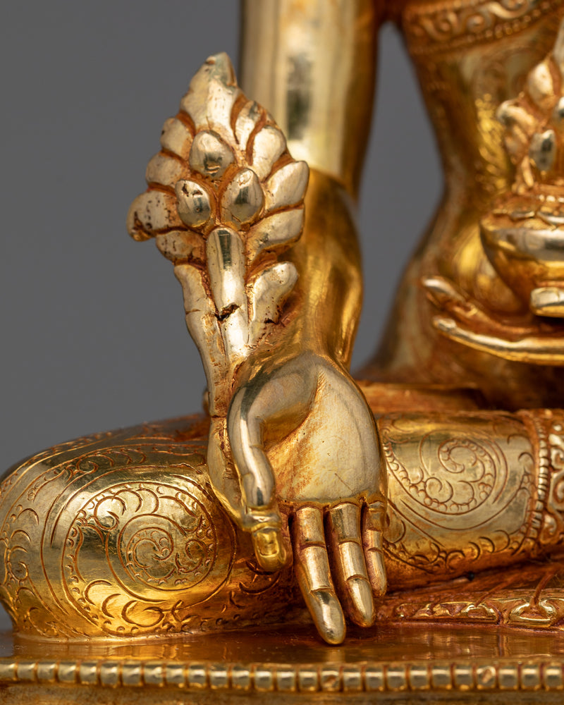 24K Gold Gilded Crown Medicine Buddha Sculpture | Doctor who cures suffering