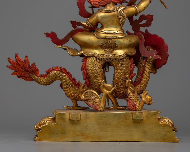 White Dzambhala on Dragon Statue | A Gleaming Symbol of Prosperity