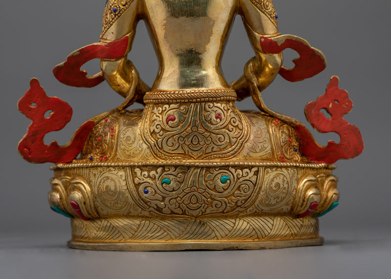 Gold Gilded Amitayus Statue for Shrine | Radiant 24K Gold Buddhist Sculpture