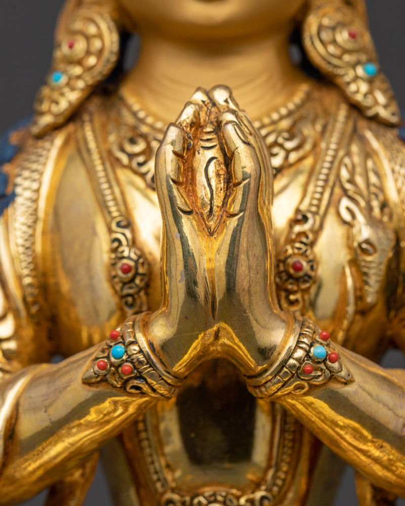 Tibetan Buddha Chenrezig Statue | 13.6 Inches 24K Gold Gilded Compassion Deity