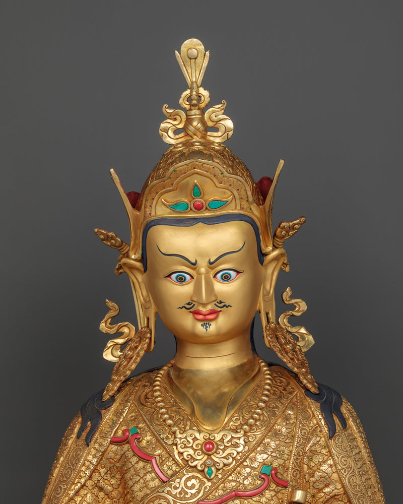 Guru Rinpoche Spiritual Copper Sculpture - A Majestic Handcrafted Masterpiece