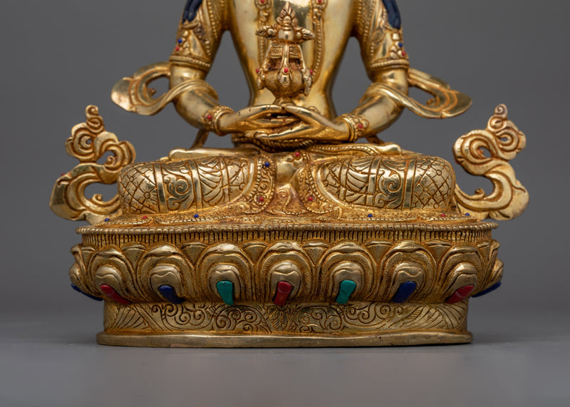 Gold Gilded Amitayus Statue for Shrine | Radiant 24K Gold Buddhist Sculpture