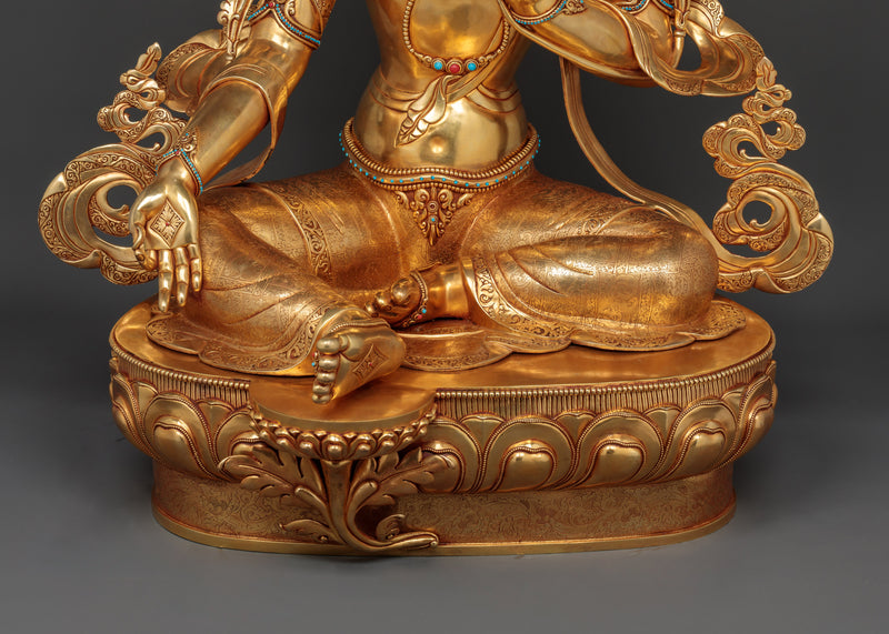 Green Tara Spiritual Copper Sculpture - A Divine Protector Handcrafted with Detail