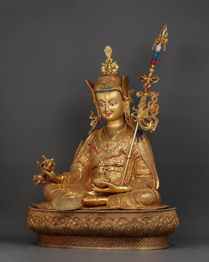 Guru Rinpoche Spiritual Copper Sculpture - A Majestic Handcrafted Masterpiece