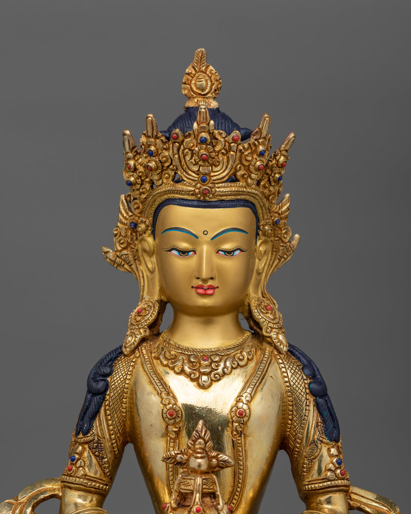 Gold Gilded Amitayus Statue for Shrine | Radiant 24K Gold Buddhist Sculpture