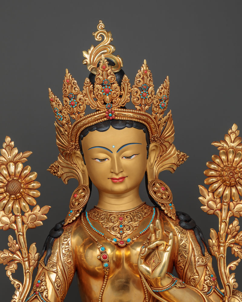 Green Tara Spiritual Copper Sculpture - A Divine Protector Handcrafted with Detail