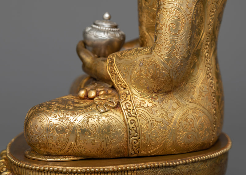 Amitabha Buddha Sacred Statue | Antique Elegance in Gold and Silver