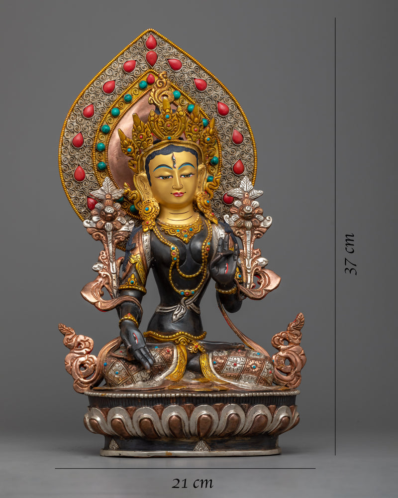 Elegant 14.5" White Tara Goddess Buddhism | Embrace the Compassionate Spirit of Tara Statue