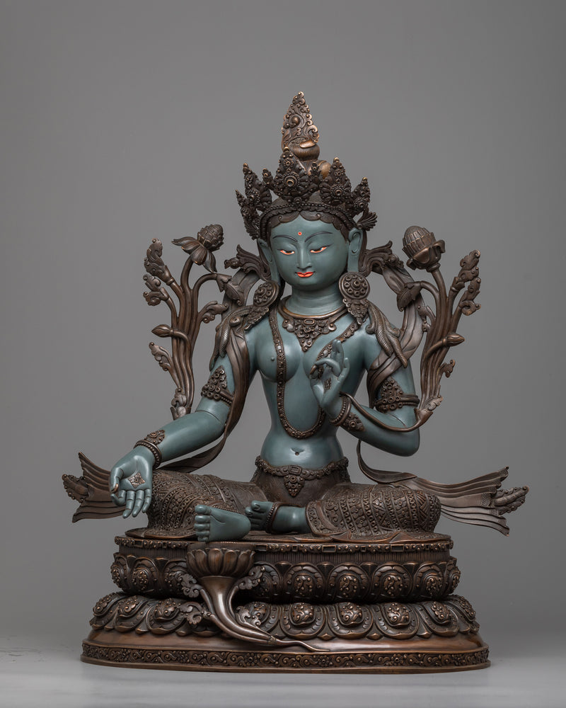 Magnificent Green Tara Statue Bronze | Exemplary Nepalese Artistry