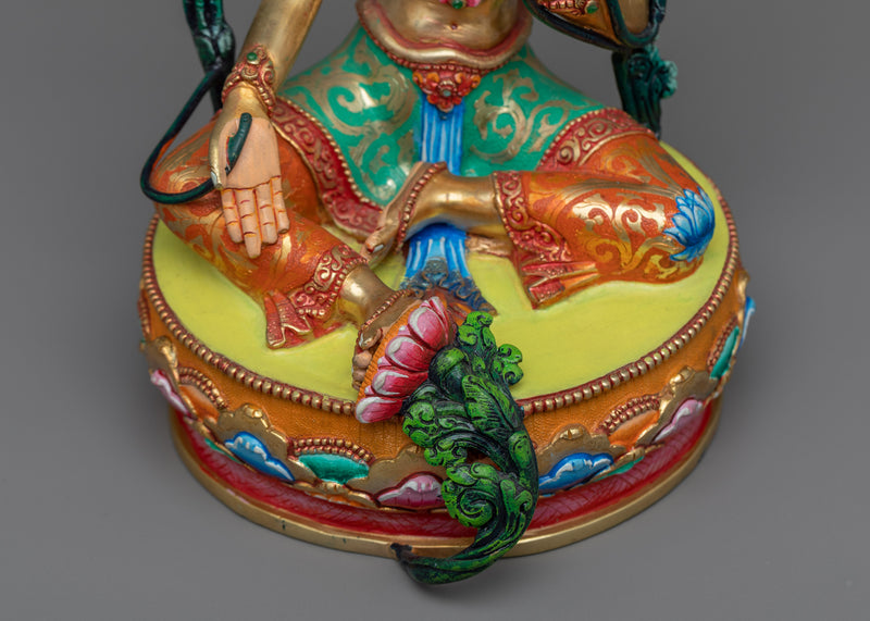 Evoke Compassionate Energy with Deity Tara Statue | Green Tara Gold Gilded Sculpture