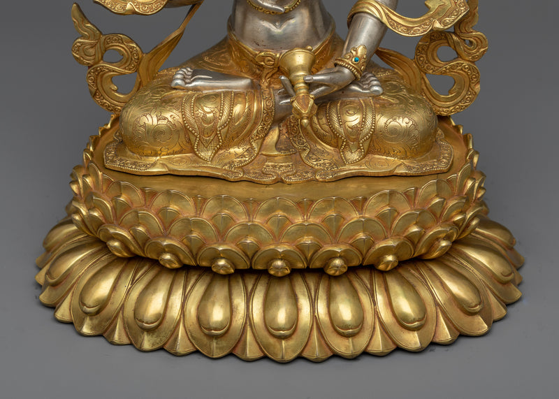 Vajrasattva Tibetan Statue |  Spiritual Elegance in Silver and Gold