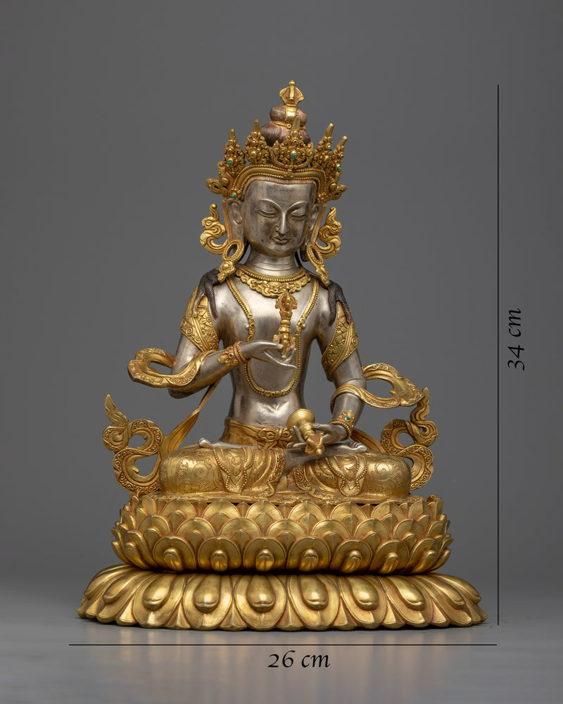 Vajrasattva Tibetan Statue |  Spiritual Elegance in Silver and Gold