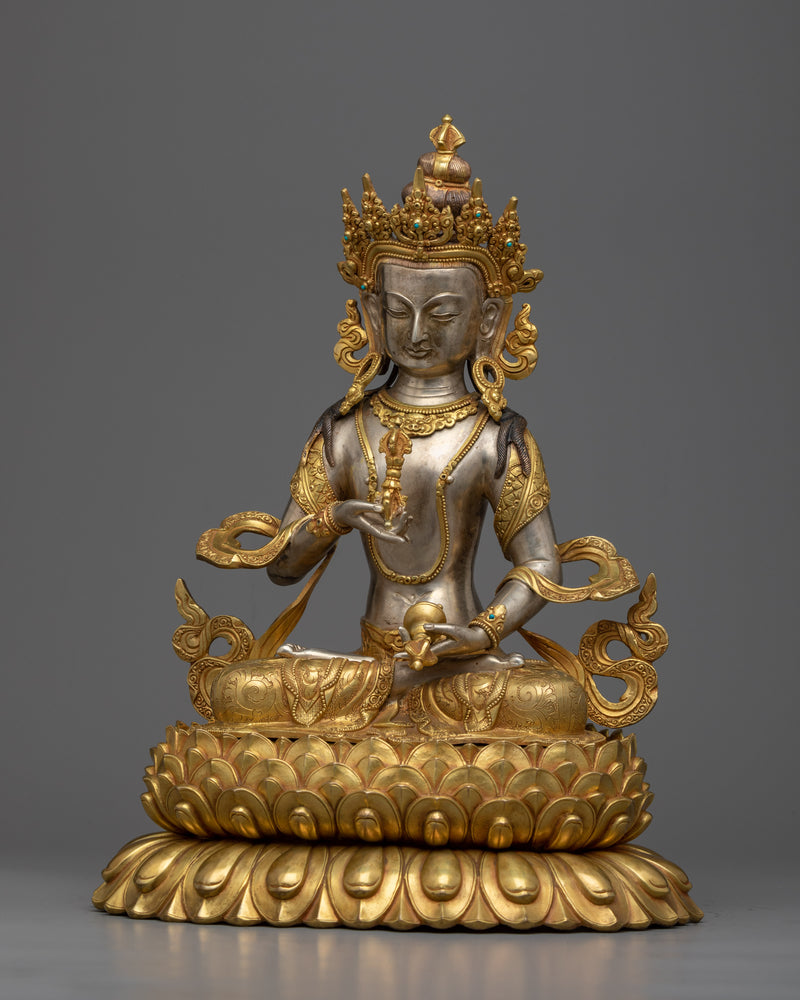 Vajrasattva Tibetan Statue |  Spiritual Elegance in Silver and Gold