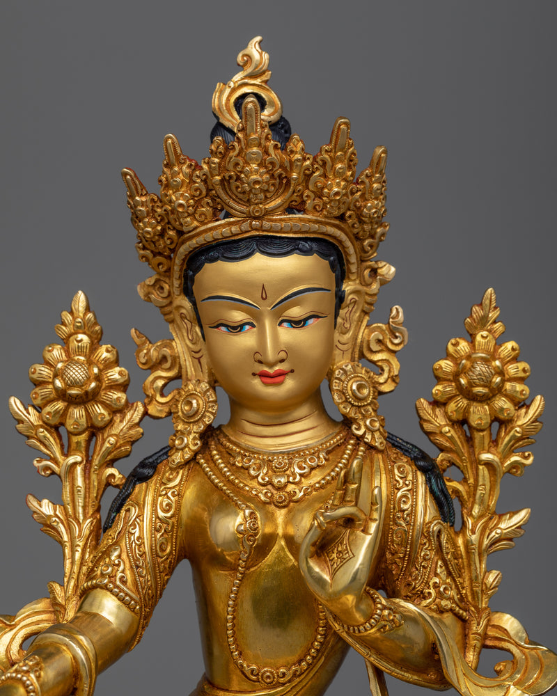 Embrace Compassion with our Green Tara Copper Art Sculpture | Divine Protection