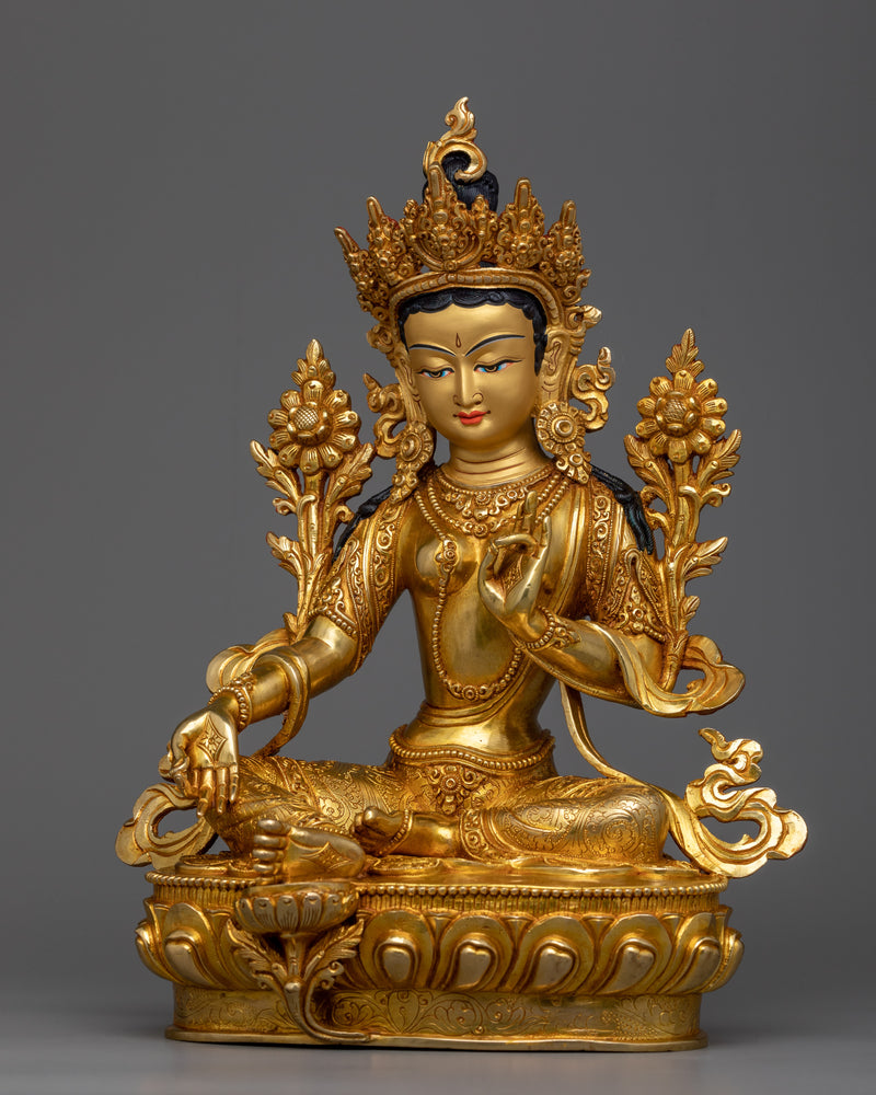 Embrace Compassion with our Green Tara Copper Art Sculpture | Divine Protection