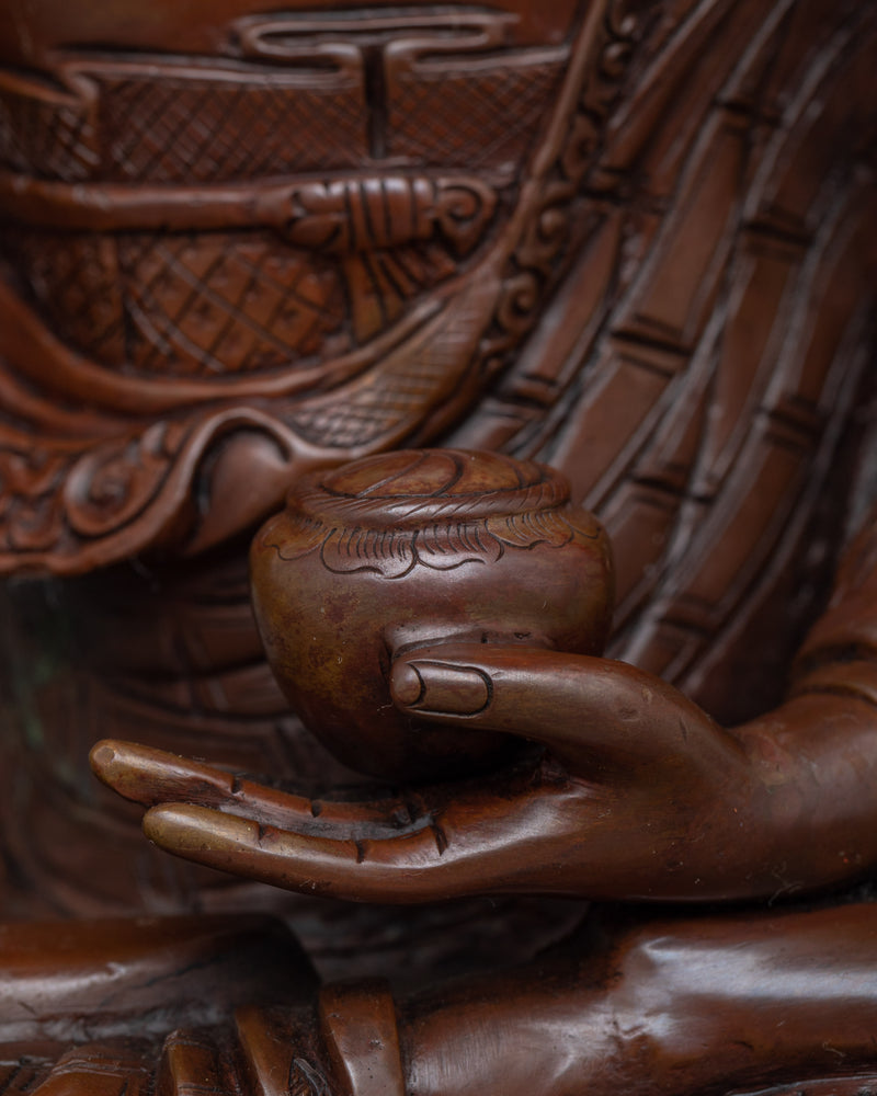 Shakyamuni Buddha Copper Sculpture Art | Handcrafted Oxidized Copper Statue