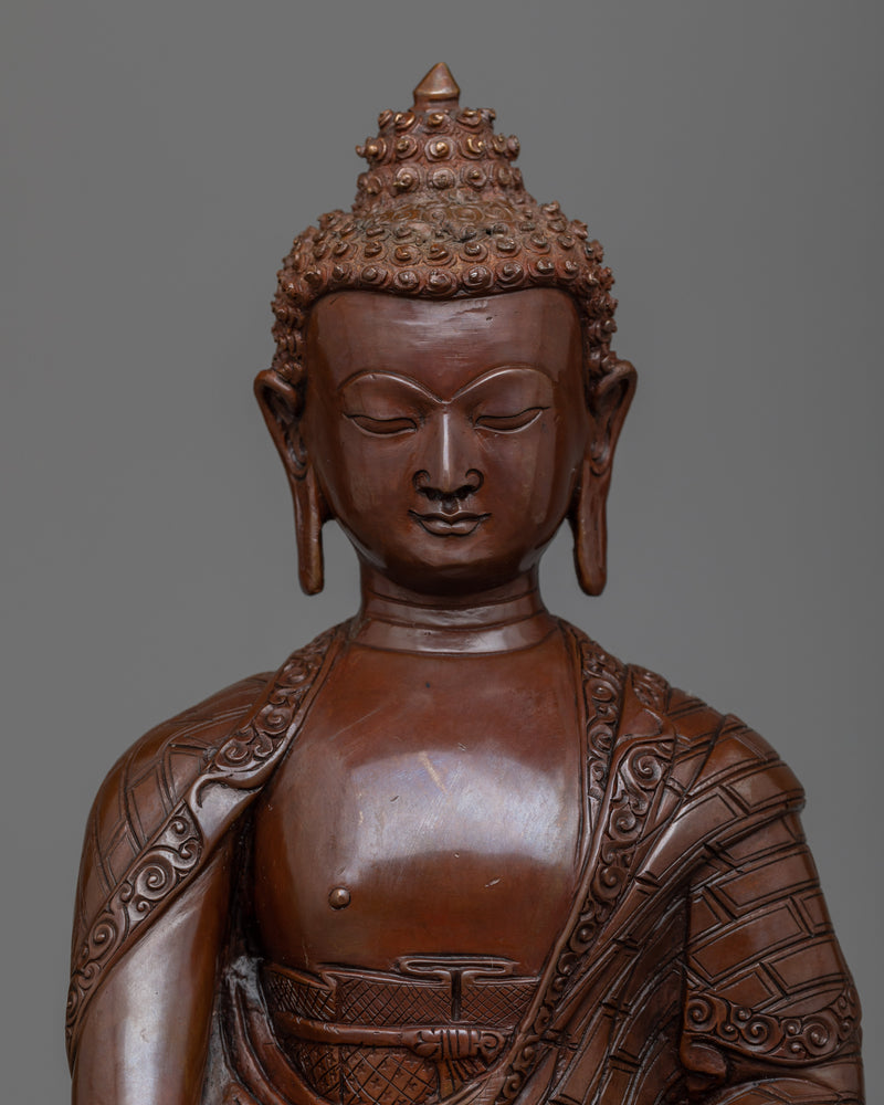 Shakyamuni Buddha Copper Sculpture Art | Handcrafted Oxidized Copper Statue