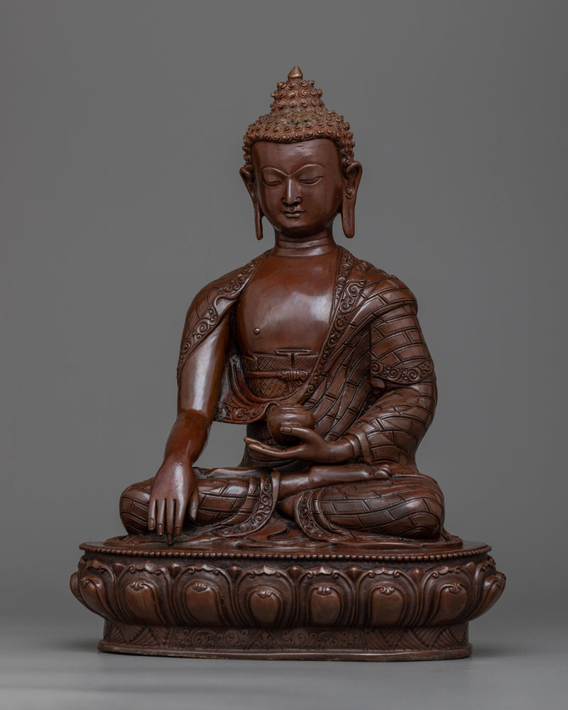 Shakyamuni Buddha Copper Sculpture Art | Handcrafted Oxidized Copper Statue