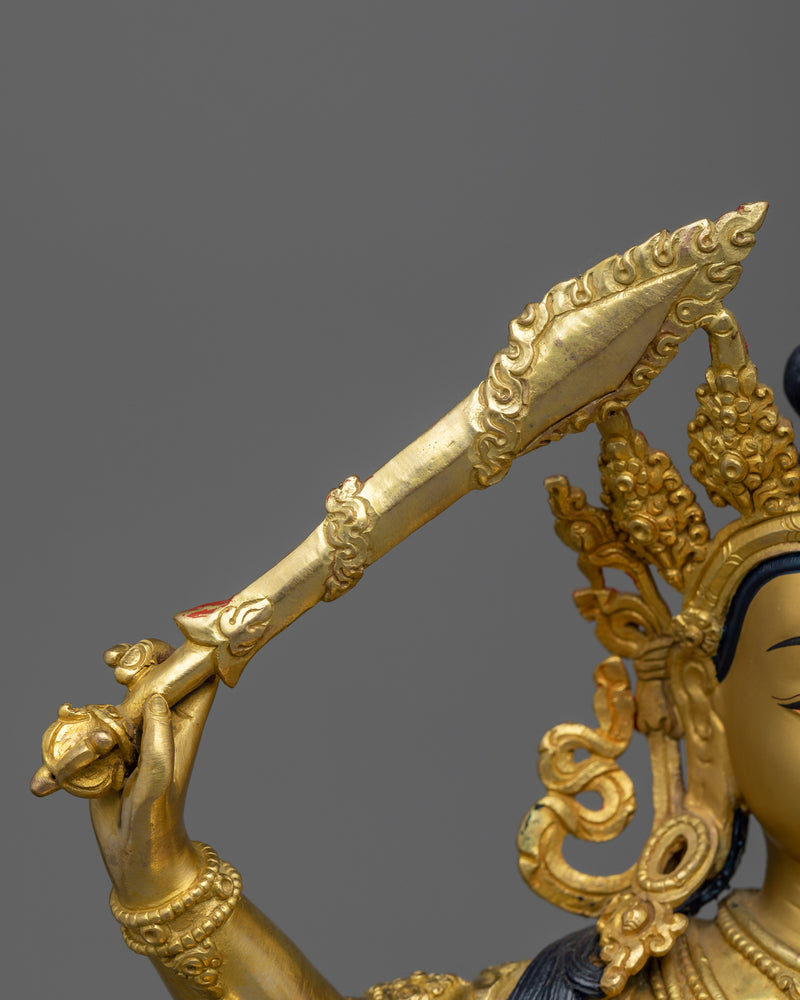 Praise to manjushri with our Gold Gilded Statue | Adorn Your Space with Our Sculpture