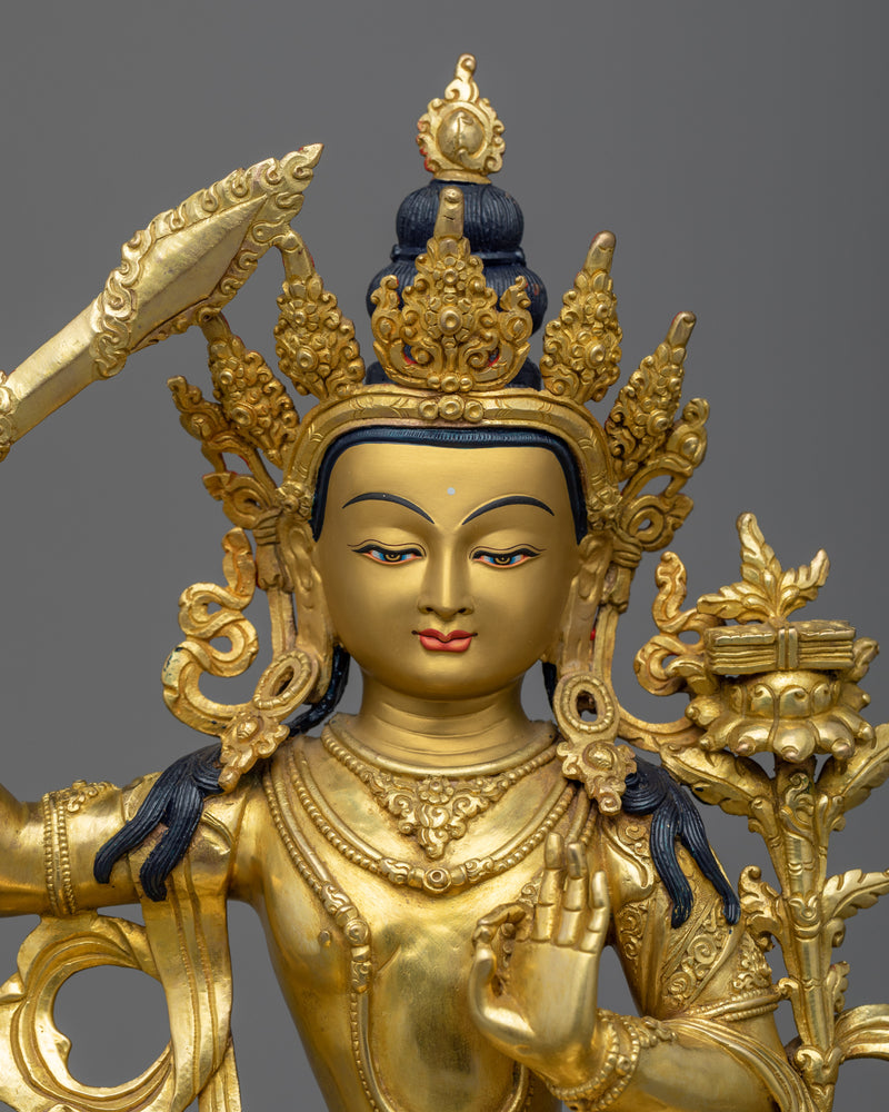 Praise to manjushri with our Gold Gilded Statue | Adorn Your Space with Our Sculpture