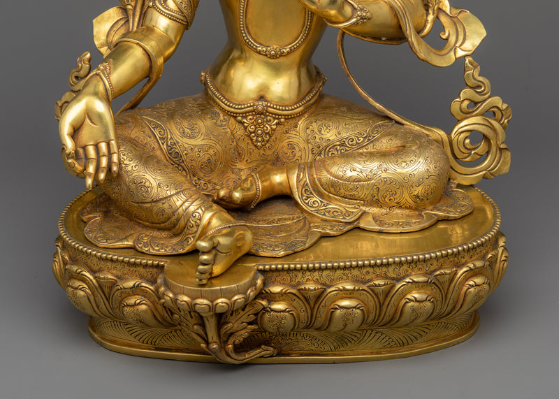 Gold Gilded Female buddha statues | Exquisite Green Tara Statue