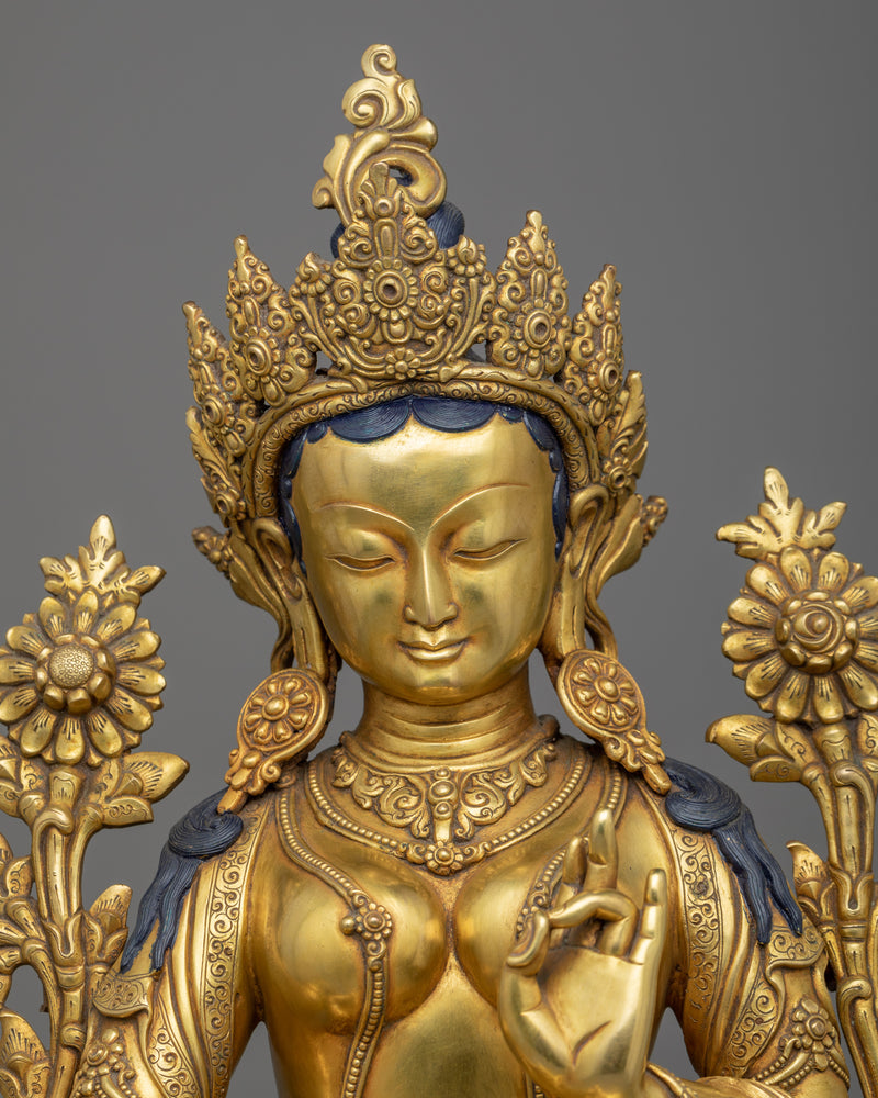 Gold Gilded Female buddha statues | Exquisite Green Tara Statue