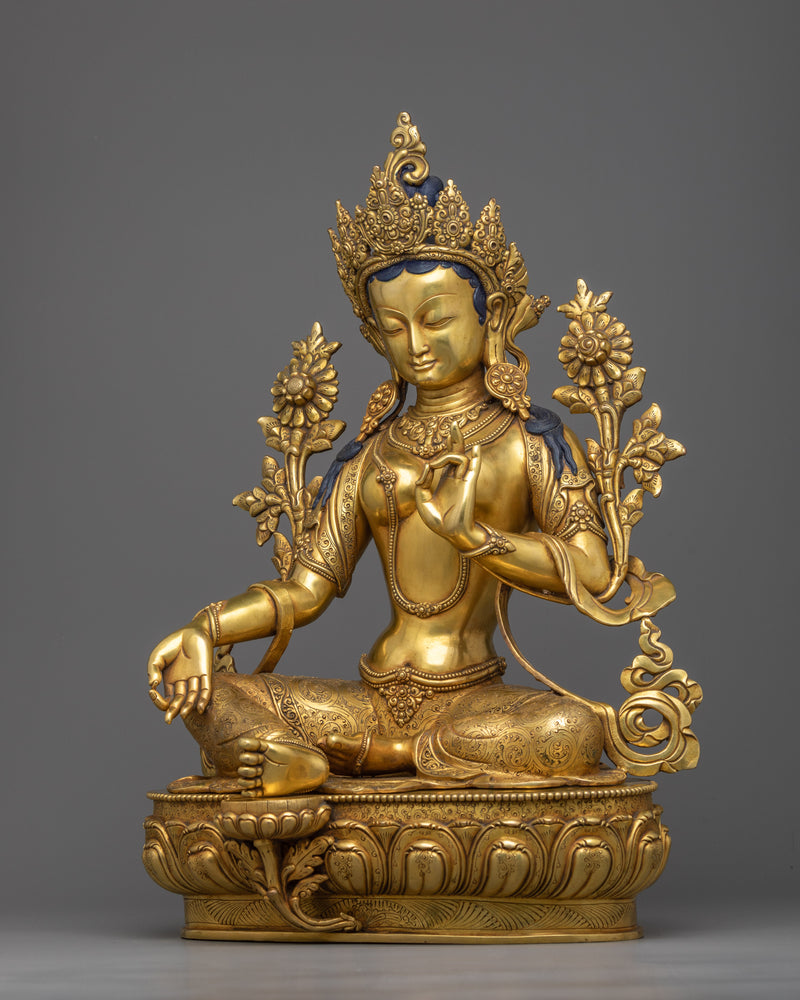 Gold Gilded Female buddha statues | Exquisite Green Tara Statue