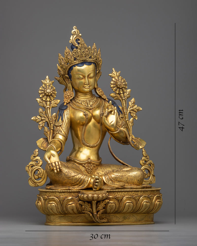 Gold Gilded Female buddha statues | Exquisite Green Tara Statue