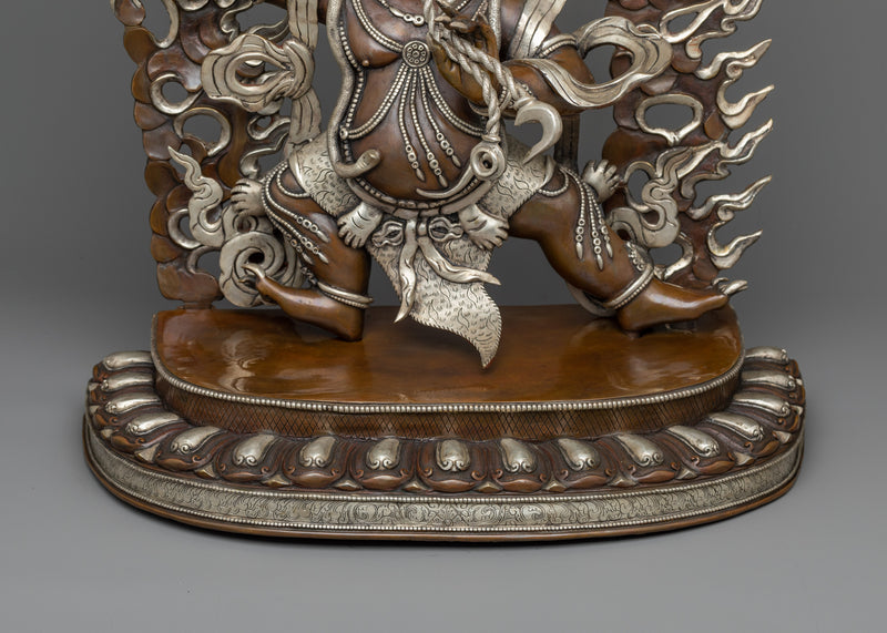 Vajrapani Bodhisattva Mantra Filled Statue | Silver Plated, Oxidized Copper Artistry