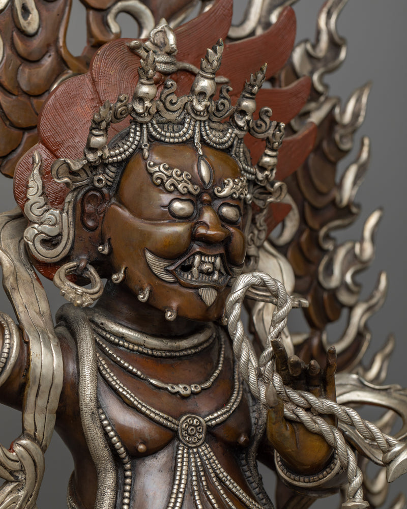 Vajrapani Bodhisattva Mantra Filled Statue | Silver Plated, Oxidized Copper Artistry