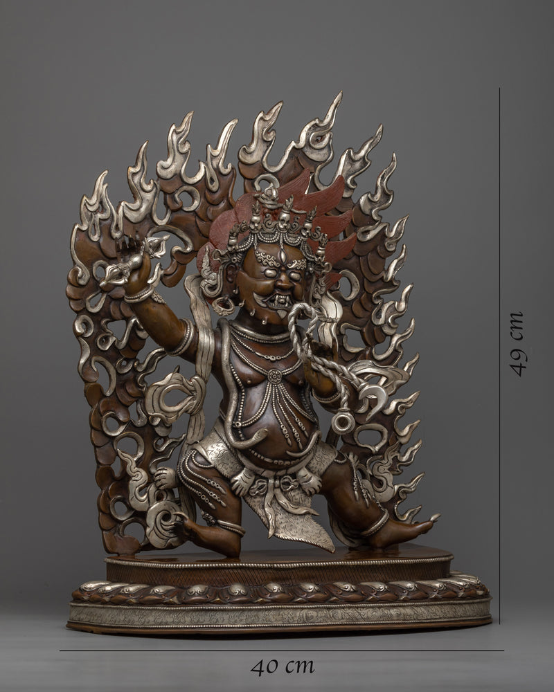 Vajrapani Bodhisattva Mantra Filled Statue | Silver Plated, Oxidized Copper Artistry