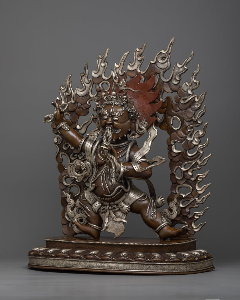 Vajrapani Bodhisattva Mantra Filled Statue | Silver Plated, Oxidized Copper Artistry