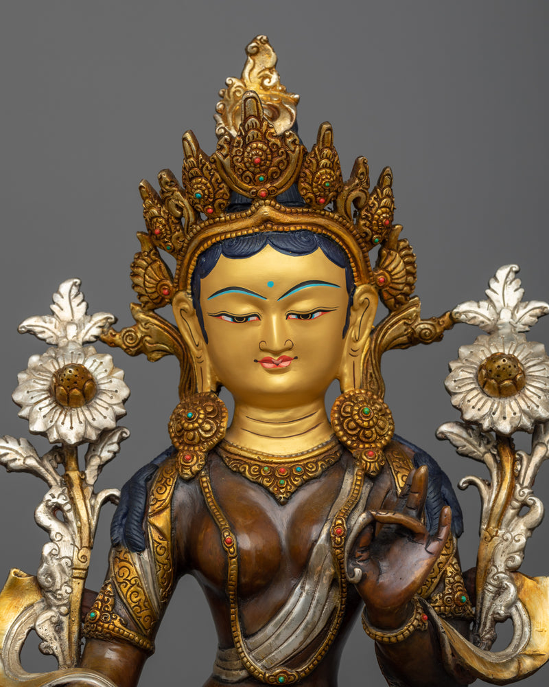 Experience the Divine Green Tara Devi Statue | Nepalese Oxidized Copper Art