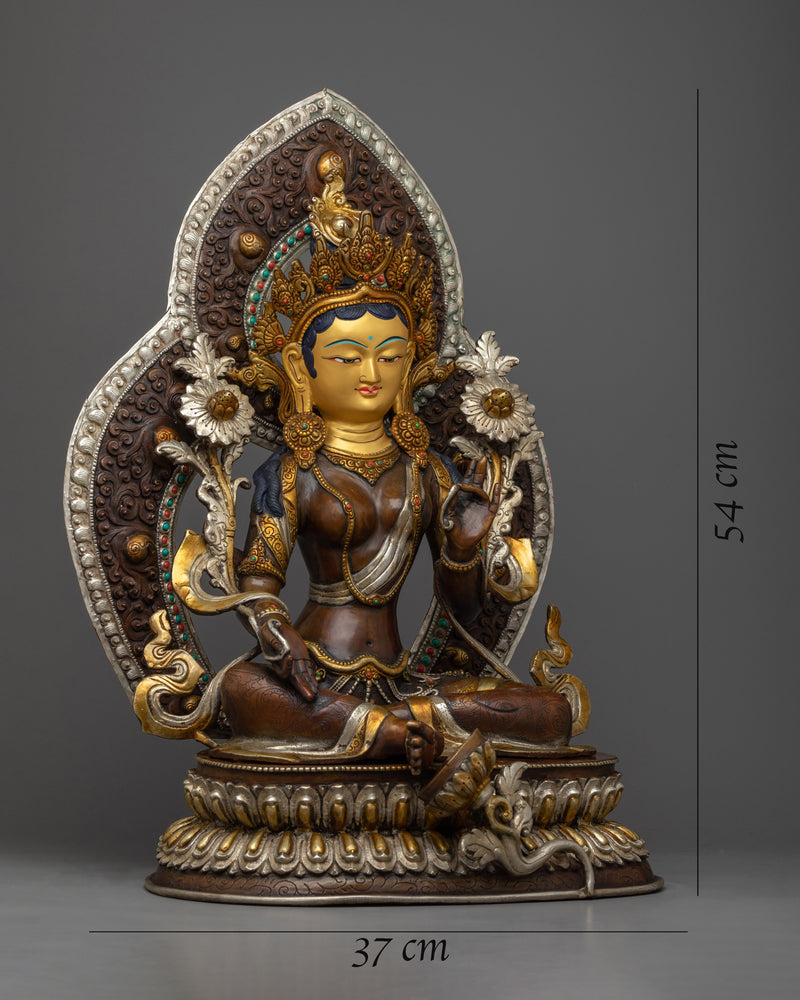 Experience the Divine Green Tara Devi Statue | Nepalese Oxidized Copper Art