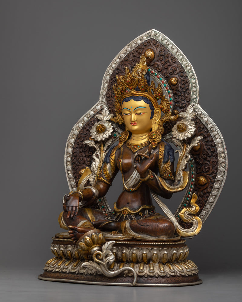 Experience the Divine Green Tara Devi Statue | Nepalese Oxidized Copper Art