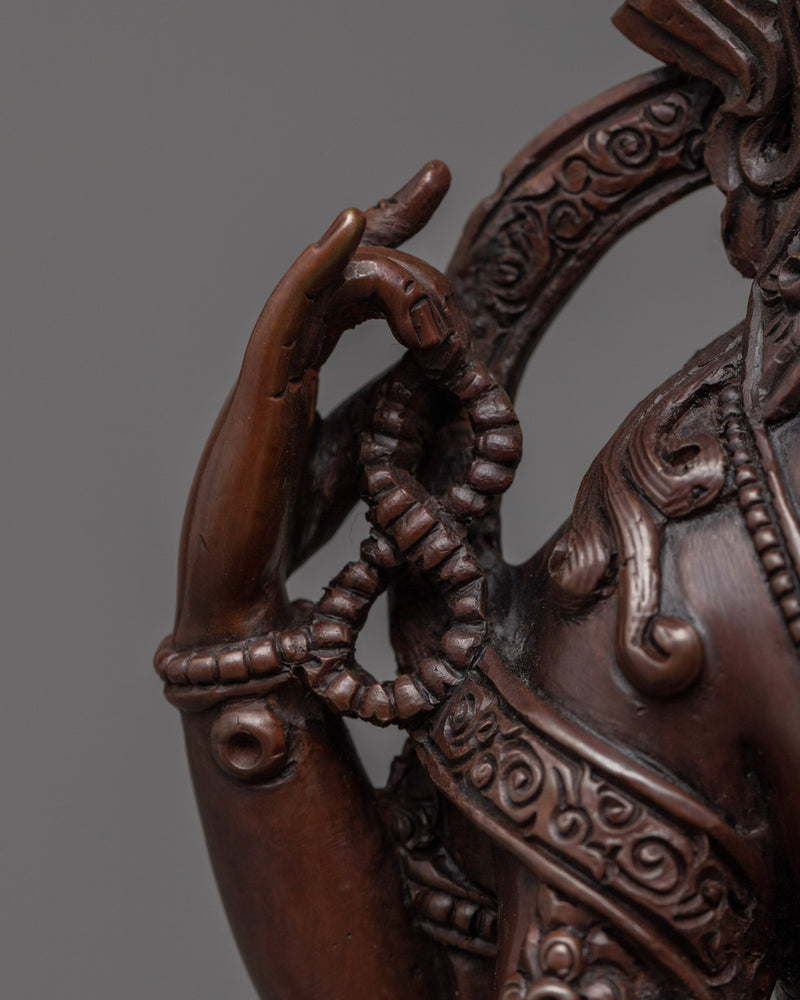 Avalokiteshvara Lord of Who Witnesses Cries of the Ignorant | Oxidized Copper Chenrezig Statue