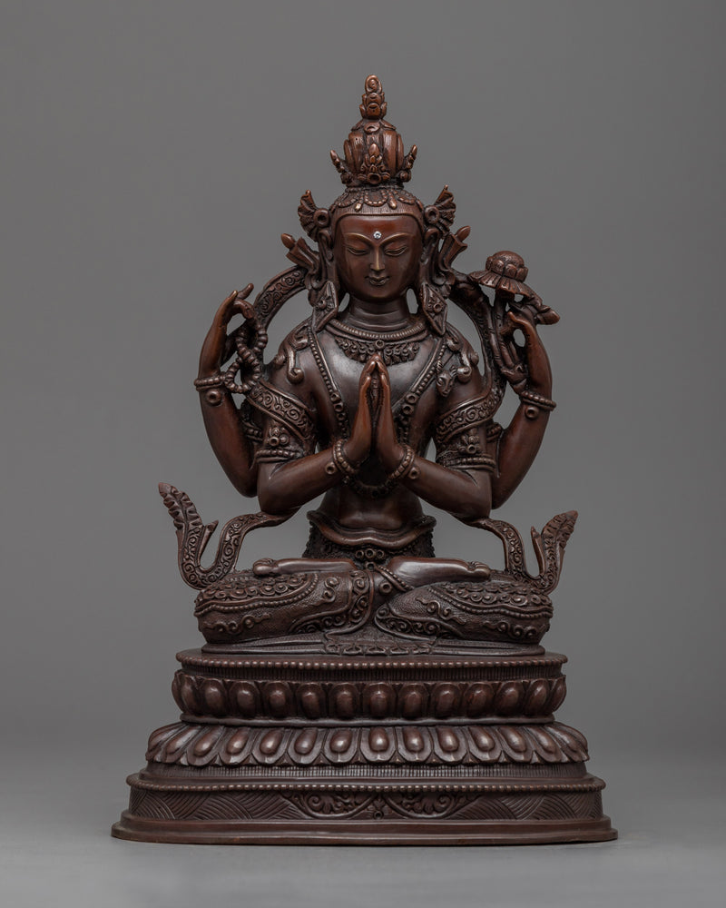 Immerse in Buddhist Teachings with the Five Bodhisattvas Statue Set | Oxidized Sculpture Set