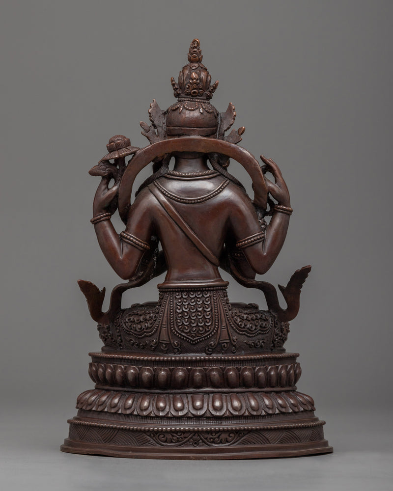 Avalokiteshvara Lord of Who Witnesses Cries of the Ignorant | Oxidized Copper Chenrezig Statue