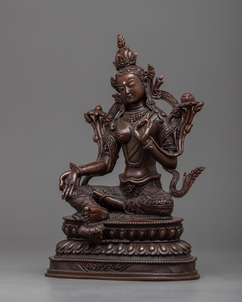 Swift Enlightenment with our Syamatara Statue | Green Tara Oxidized Copper Sculpture