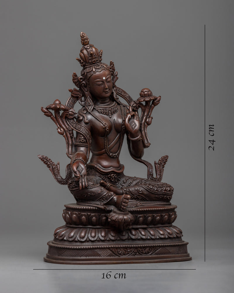 Swift Enlightenment with our Syamatara Statue | Green Tara Oxidized Copper Sculpture