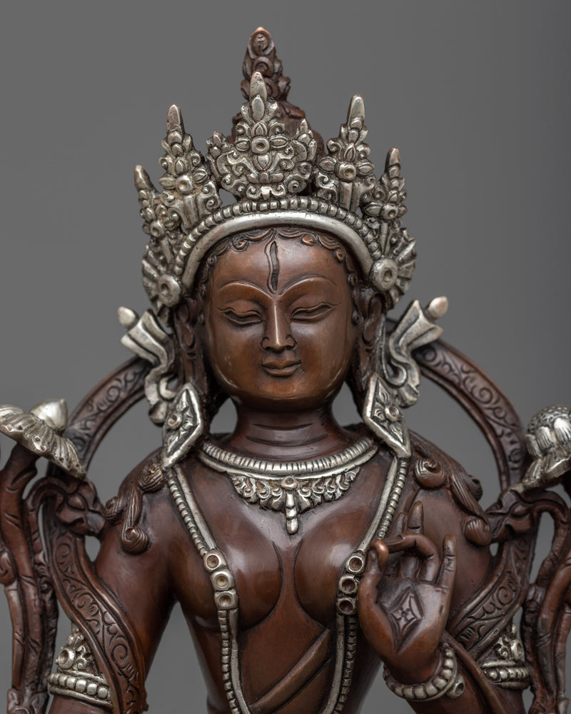 Experience Serene Compassion with our Dolkar Statue | Nepalese Green Tara Artwork