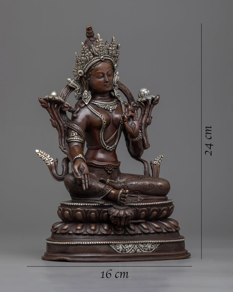 Welcome Tranquility with Our Khadiravani Tara Statue | Oxidized Copper Green Tara Sculpture