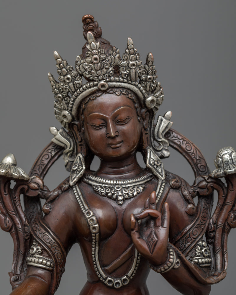 Welcome Tranquility with Our Khadiravani Tara Statue | Oxidized Copper Green Tara Sculpture