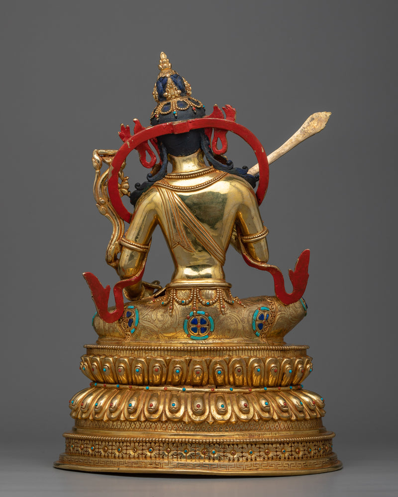 Monju Bosatsu in Nepalese Copper Art Depiction | Embrace Wisdom with Majestic Manjushri Statue