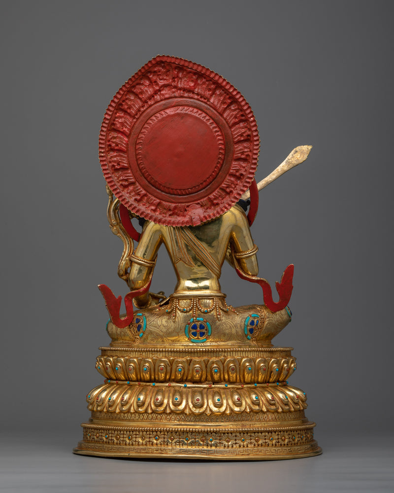 Monju Bosatsu in Nepalese Copper Art Depiction | Embrace Wisdom with Majestic Manjushri Statue