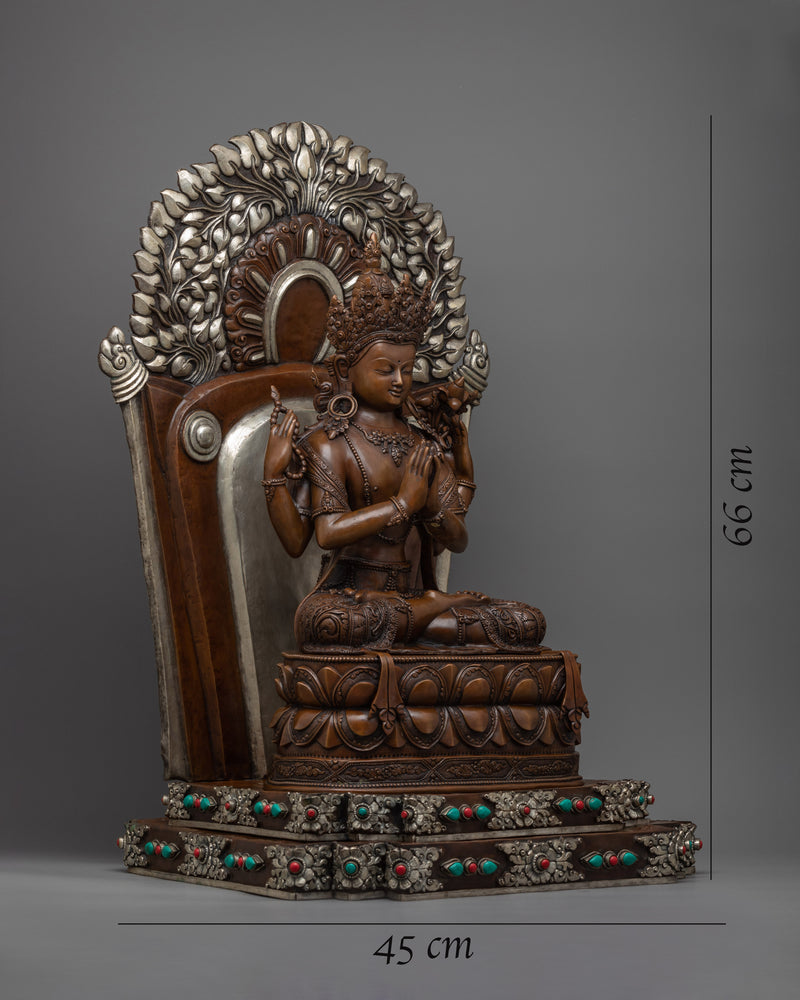 Avaloketishvara Statue | Premium Quality Silver Plated Statue with Oxidized Copper Body