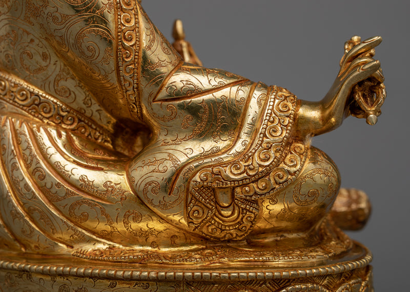 Born from Lotus Guru Rinpoche Statue | Exquisite 24k Gold Gilded Copper Masterpiece